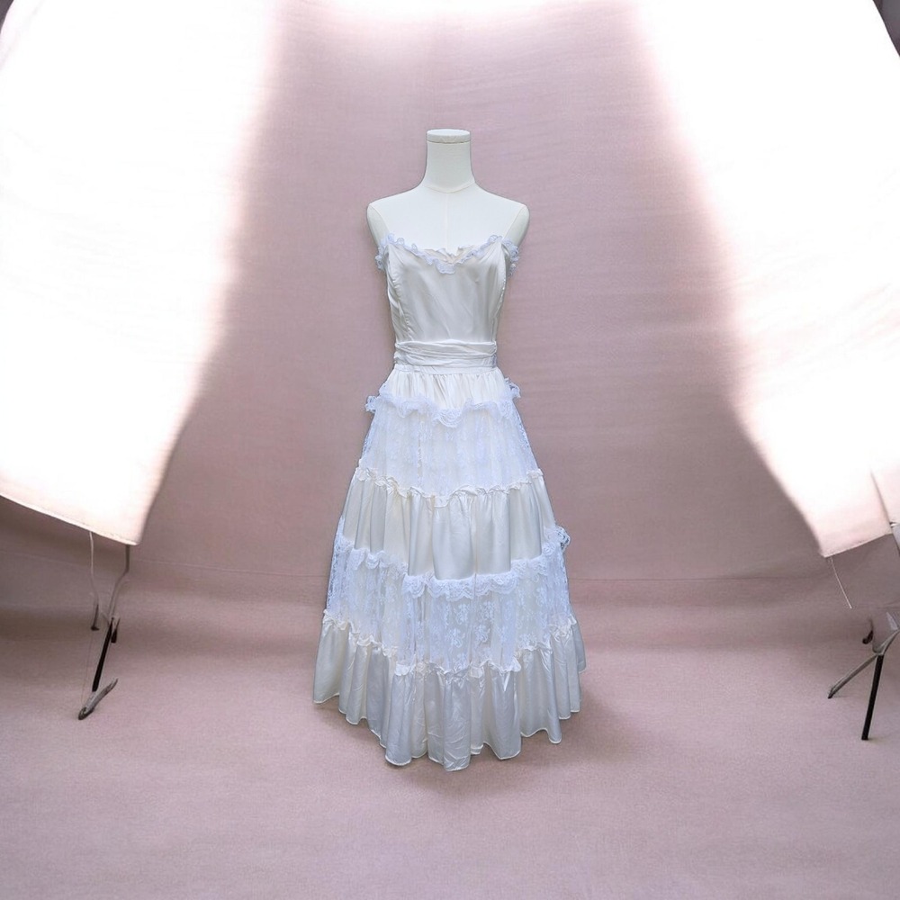 Vtg GUNNE SAX Dress BY JESSICA MCCLINTOCK Gown, Lace, Tiers, Romantic, PRAIRIE - Picture 9 of 16